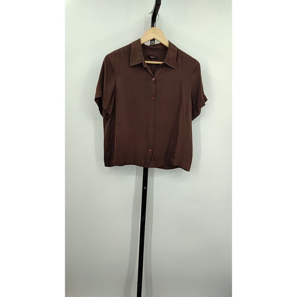 Quince Brown Short Sleeve Button Front Top